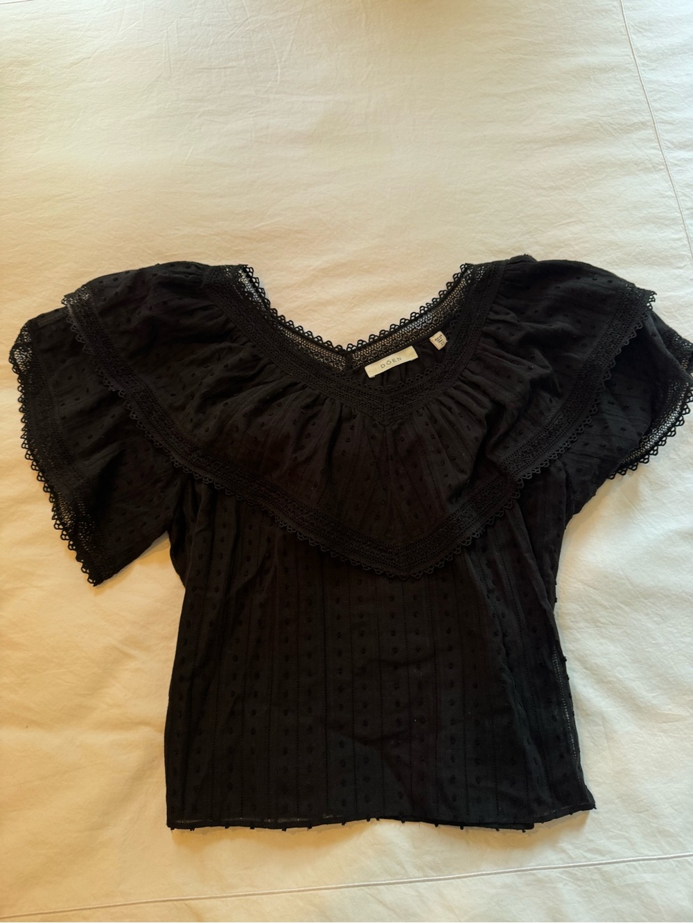 DÔEN  Black Eyelet Ruffle Short-Sleeve blouse